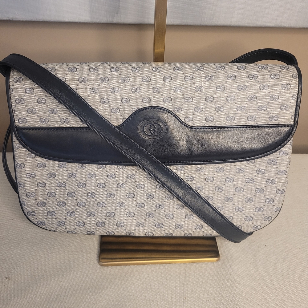 Gucci Micro GG Logo Navy and Gray Crossbody Bag